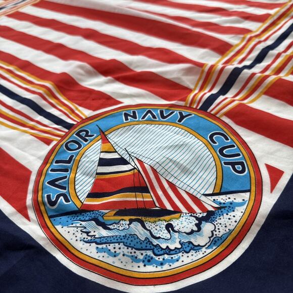 Vintage Nautical Scarf Sailor Navy Cup Red White Blue Stripe Preppy Retro 30” - Picture 5 of 15